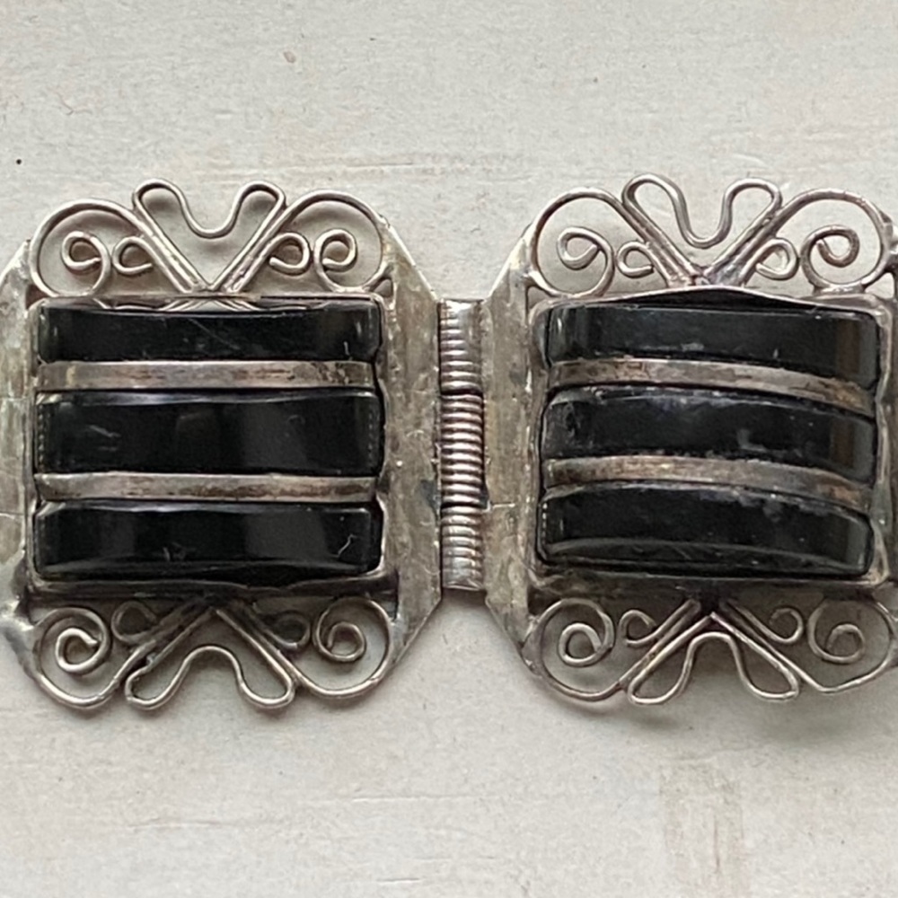 Sterling onyx vintage bracelet - Picture 7 of 11